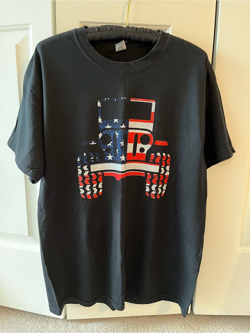 Gildan Black Tee with American Flag Jeep Graphic